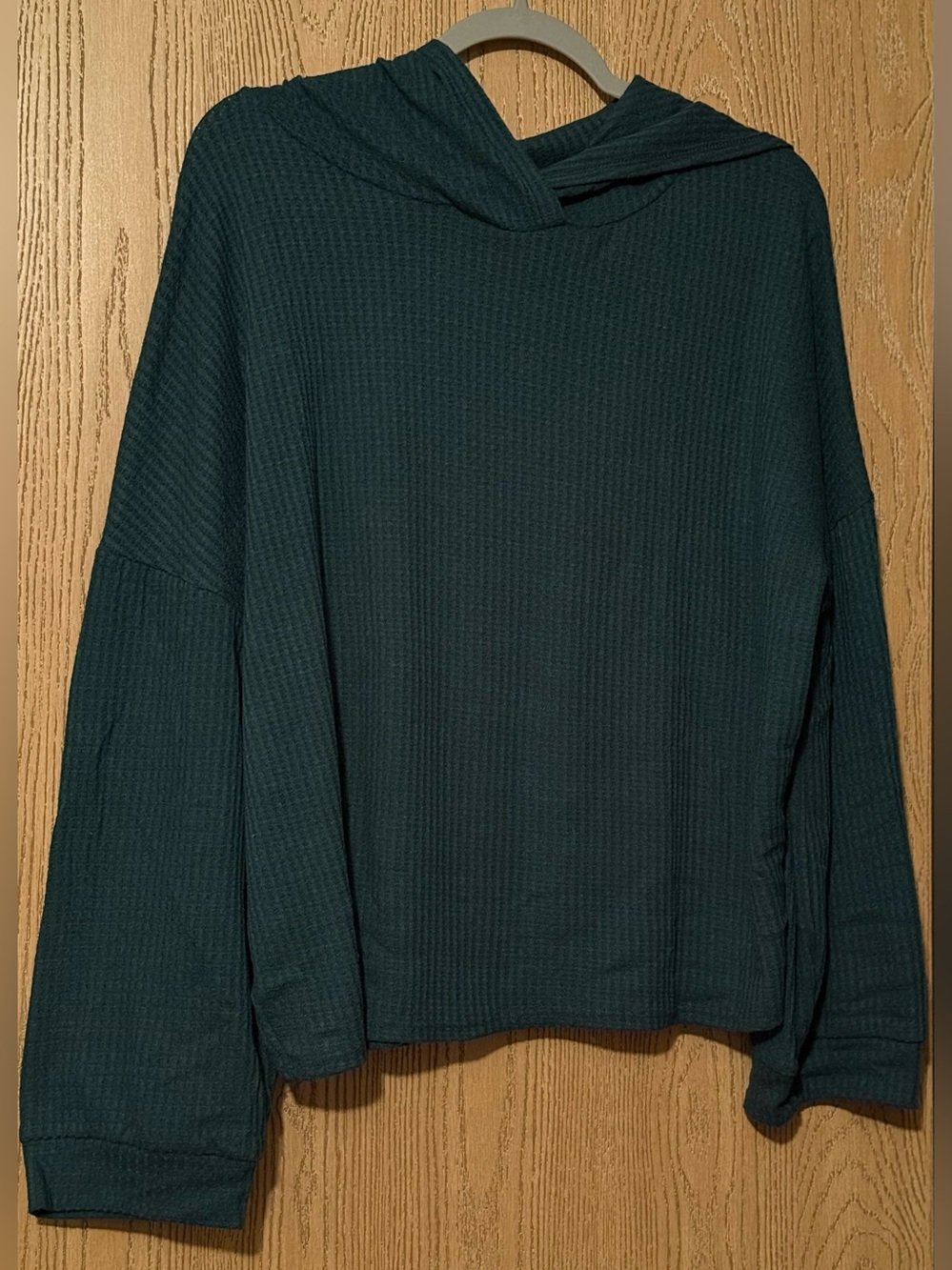 Cozy Hooded Waffle Knit Sweater - Dark Green